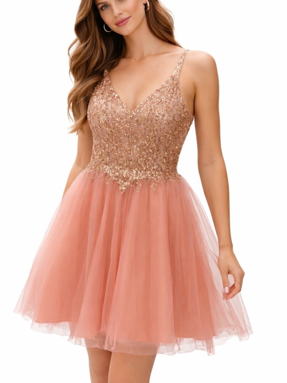 Cinderella Divine Pink Gold Sequin Tulle Dress XL Prom Homecoming Party Dress